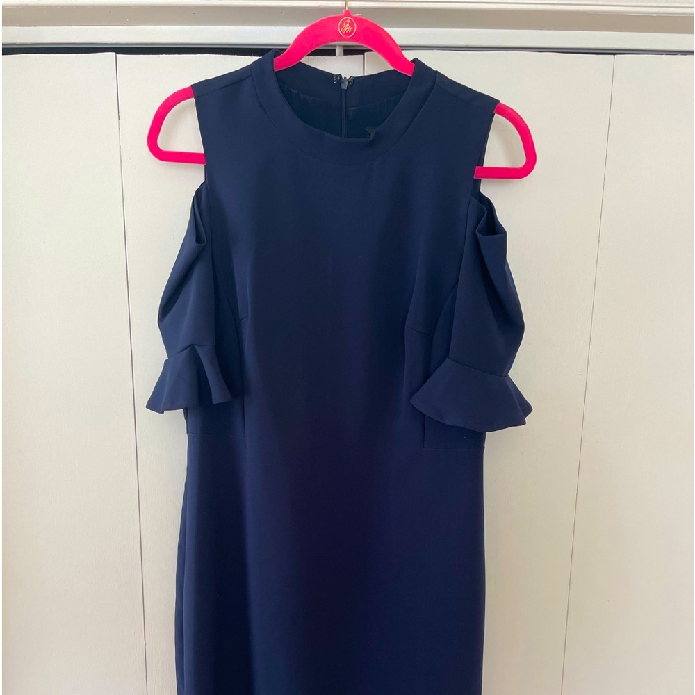 Classic navy cold shoulder dress